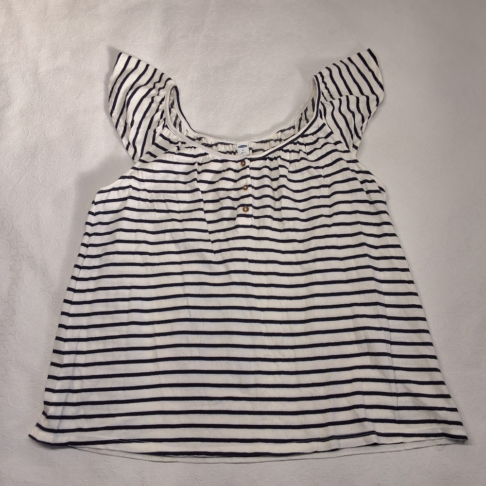 Old Navy Blue and White Striped Top Blouse Size M